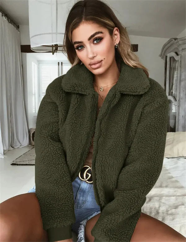 Fleece Relaxed Fit Zip Front Cropped Jacket 