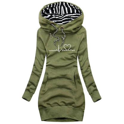 Women’s Hoodie Dress – Slim Fit – Cotton Blend – Long Sleeve – Graphic Print – Pockets