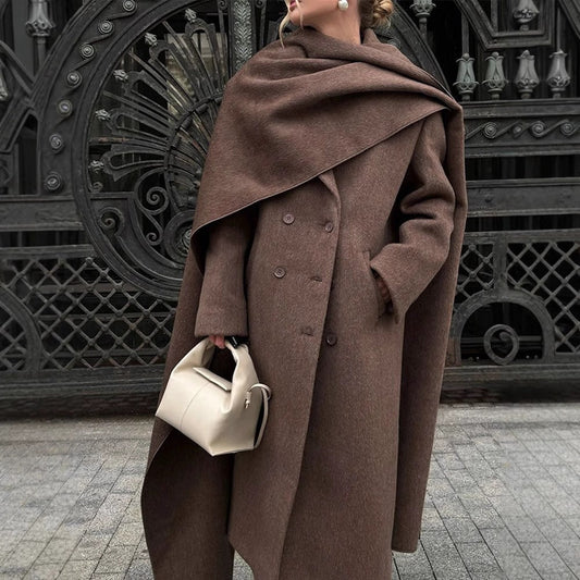 Two-Piece Oversized Wool Double-Breasted Cape Coat 