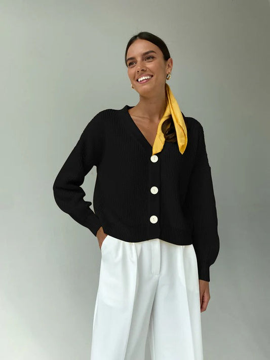 Ribbed Knit Relaxed Fit Cardigan 