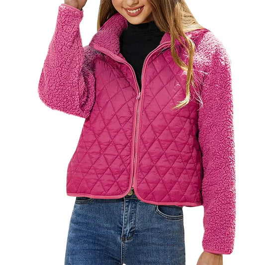 Relaxed Fit Fleece Collar Quilted Jacket 