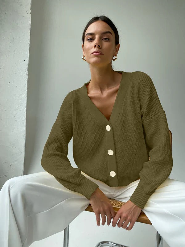 Ribbed Knit Relaxed Fit Cardigan 