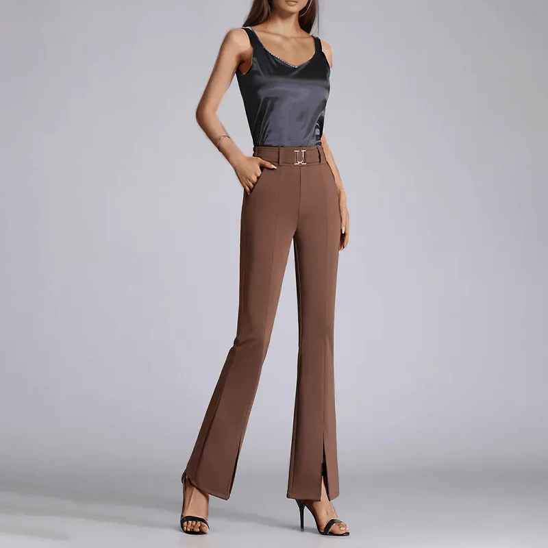 High Waist Slim Fit Flared Trousers 