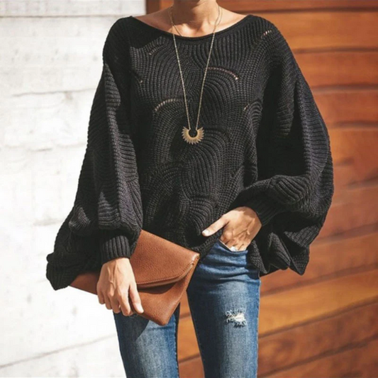 Wool Blend Relaxed Batwing Sleeve Knit Sweater 