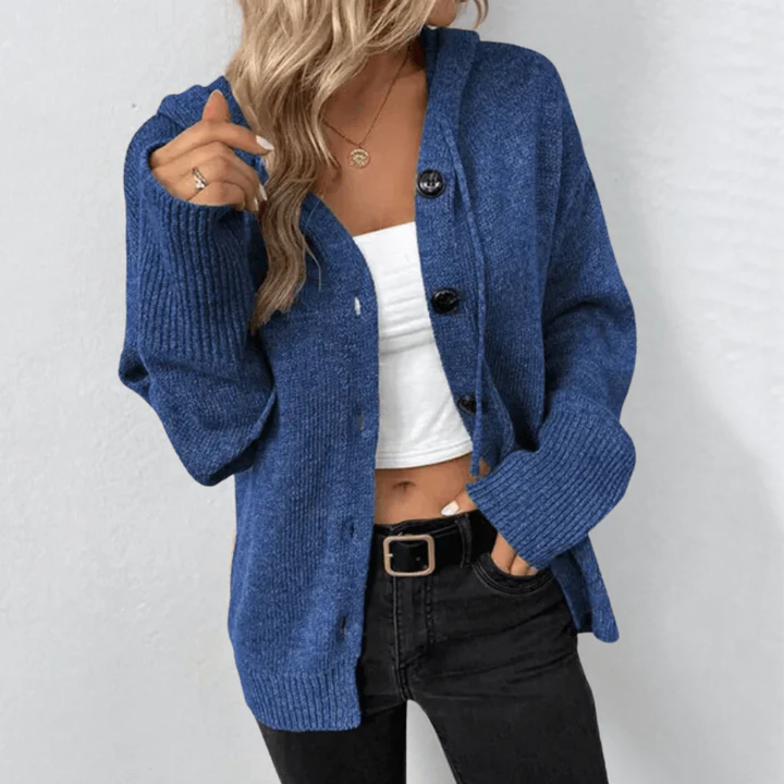 Women’s Cardigan – Wool Knit – Relaxed Fit – Button Front – Ribbed Trim