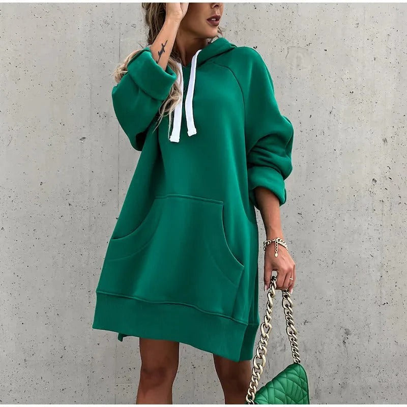 Oversized Cotton Blend Hoodie Midi Dress 