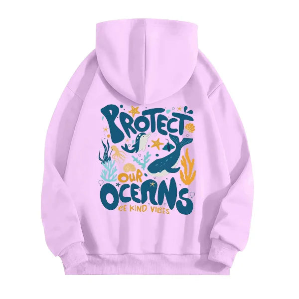Cotton Blend Oversized Graphic Hooded Sweatshirt 