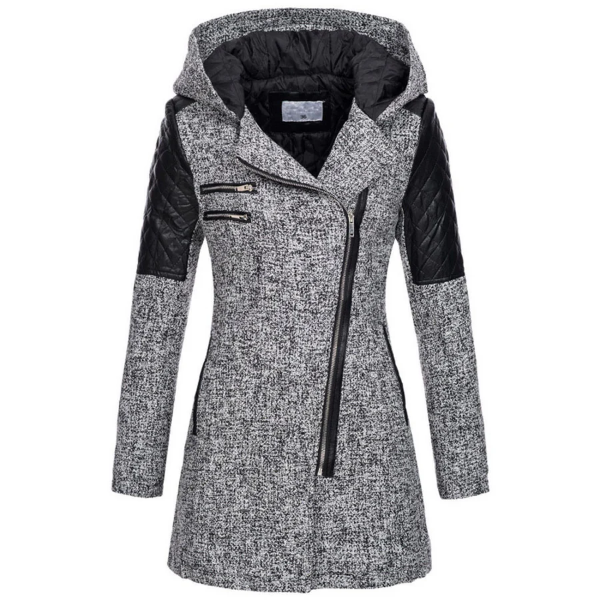 Quilted Tweed Asymmetrical Zip Hooded Jacket 