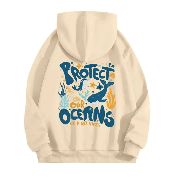 Cotton Blend Oversized Graphic Hooded Sweatshirt 