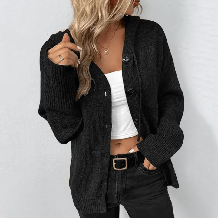 Women’s Cardigan – Wool Knit – Relaxed Fit – Button Front – Ribbed Trim