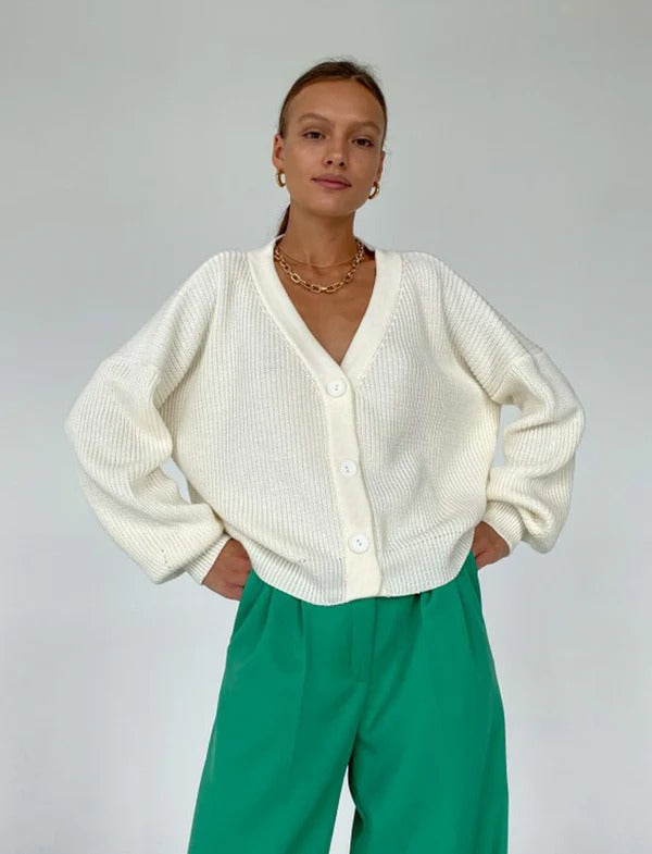 Ribbed Knit Relaxed Fit Cardigan 