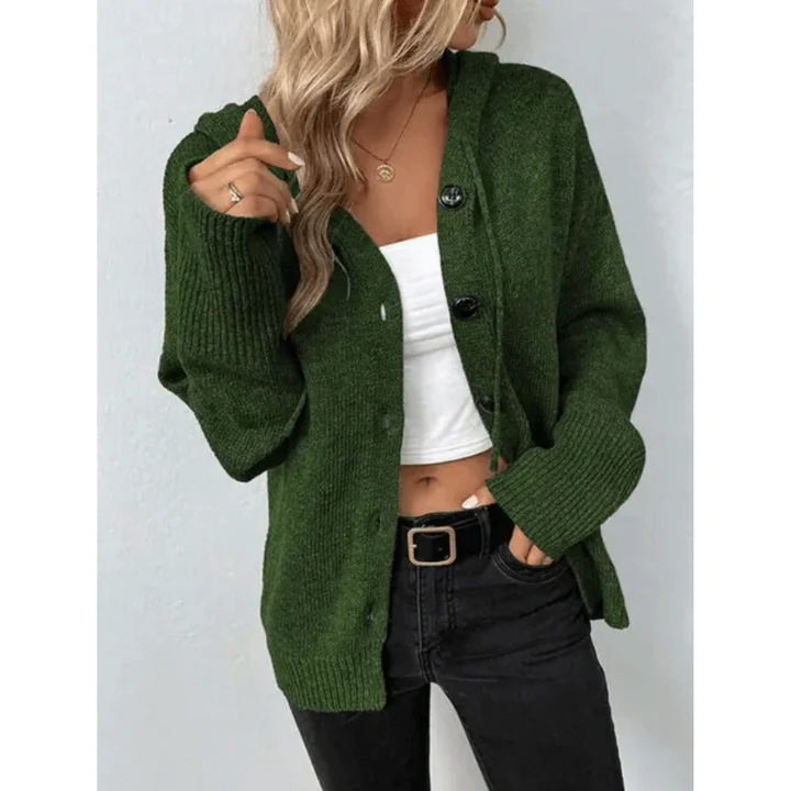 Women’s Cardigan – Wool Knit – Relaxed Fit – Button Front – Ribbed Trim