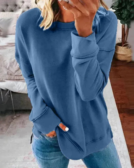 Relaxed Cotton Blend Crew Neck Sweatshirt 