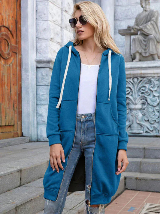 Cotton Zip Front Hooded Oversized Sweatshirt 