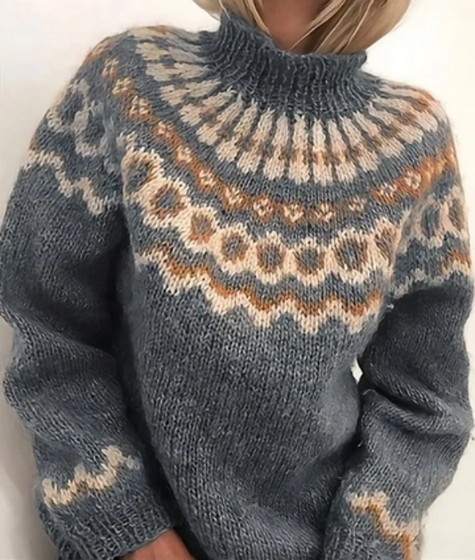 Chunky Wool Nordic Knit Relaxed Sweater 