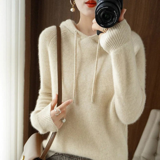 Wool Blend Relaxed Fit Hooded Pullover 