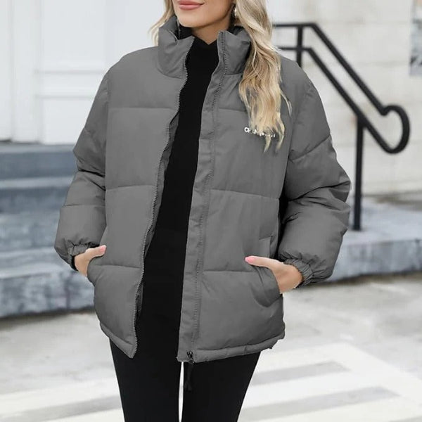 Relaxed Fit Zipper Front High Collar Jacket 