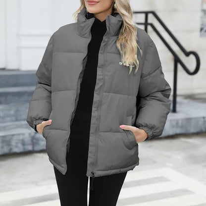 Women’s Jacket – Relaxed Fit – High Collar – Zipper Front – Elastic Cuffs – Hip Length