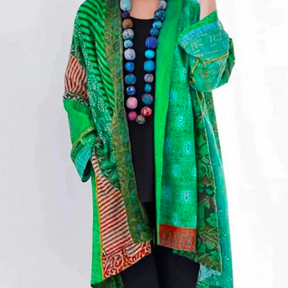 Women’s Cardigan – Wool Knit – Oversized Fit – Long Length – Bohemian Patchwork Design