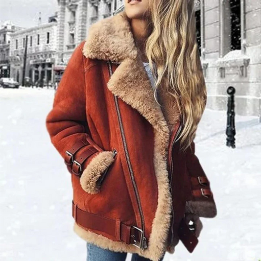 Shearling Lined Suede Oversized Jacket 