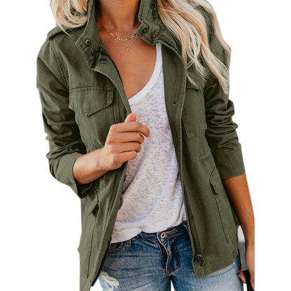 Women’s Utility Jacket – Relaxed Fit – Cotton Blend – Zip Front with Button Placket
