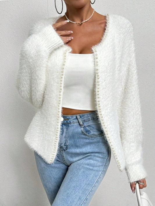 Pearl Trim Soft Knit Cardigan 