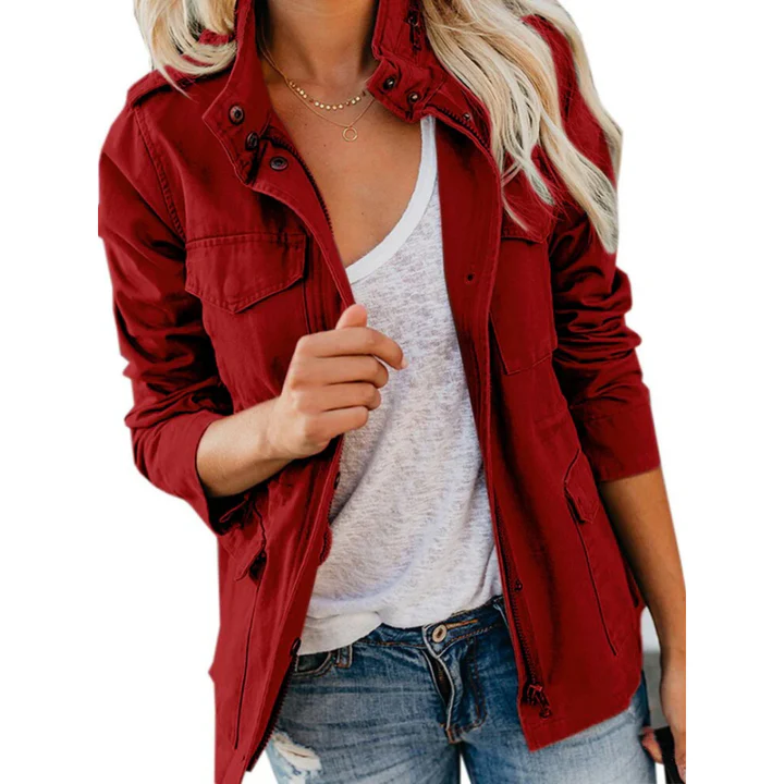 Women’s Utility Jacket – Relaxed Fit – Cotton Blend – Zip Front with Button Placket