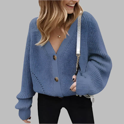 Women’s Cardigan – Chunky Wool Knit – Oversized Fit – V-Neck – Button Front – Ribbed Trim
