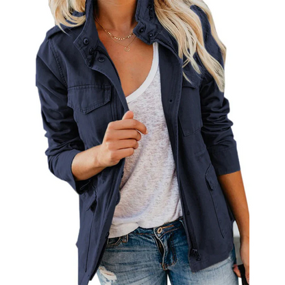 Women’s Utility Jacket – Relaxed Fit – Cotton Blend – Zip Front with Button Placket