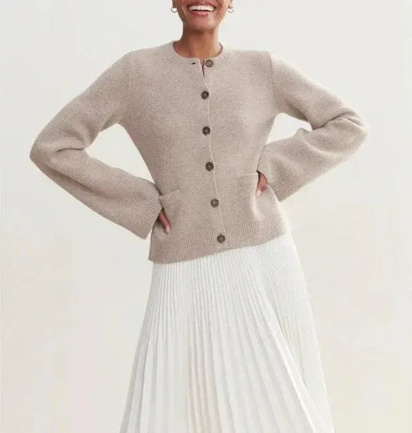 Women’s Knit Cardigan – Relaxed Fit – Bell Sleeves – Ribbed Cuffs – Button Front
