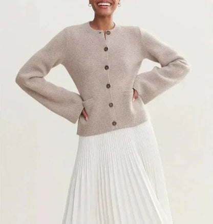 Women’s Knit Cardigan – Relaxed Fit – Bell Sleeves – Ribbed Cuffs – Button Front