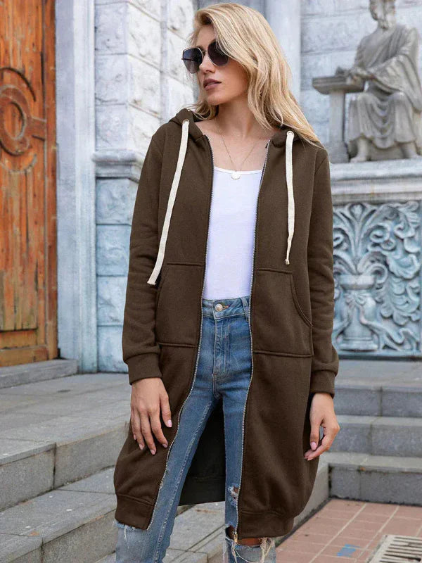 Cotton Zip Front Hooded Oversized Sweatshirt 