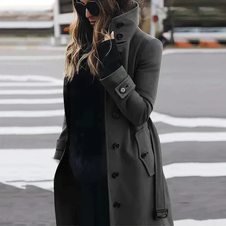 Wool Blend Tailored Double-Breasted Trench Coat 