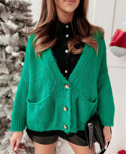 Oversized Knitted Texture V-Neck Cardigan 