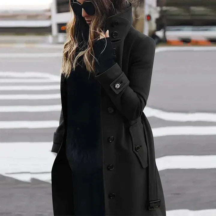 Women’s Trench Coat – Tailored Fit – Wool Blend – Double-Breasted with Belt and Pockets