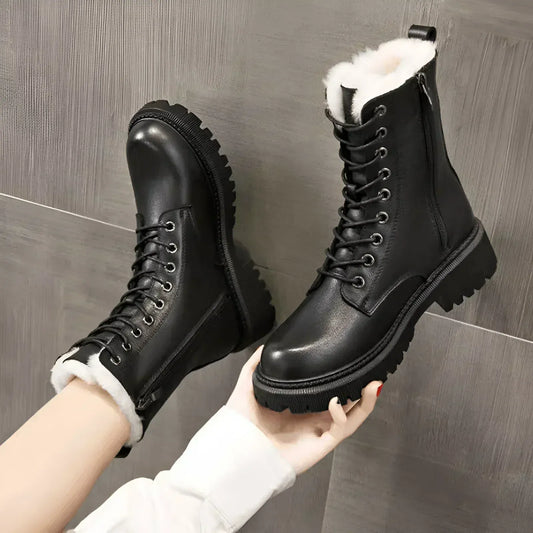 Sleek Leather Lace-Up Ankle Boots 
