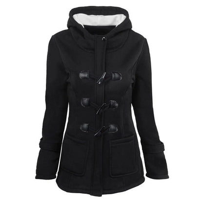 Women’s Hooded Jacket – Structured Fit – Cotton Blend – Toggle Closure – Hip Length