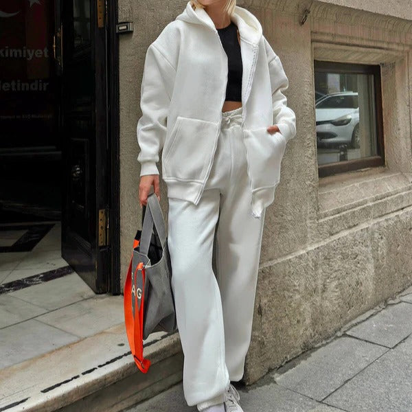 Oversized Cotton Blend Zip Front Hoodie Set 