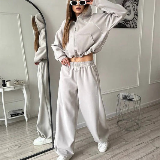 Oversized Contrast Seam Cotton Blend Two-Piece Set 