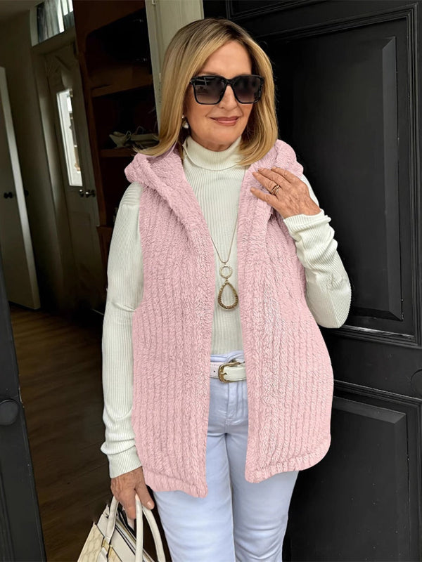 Plush Fuzzy Relaxed Fit Hooded Vest 