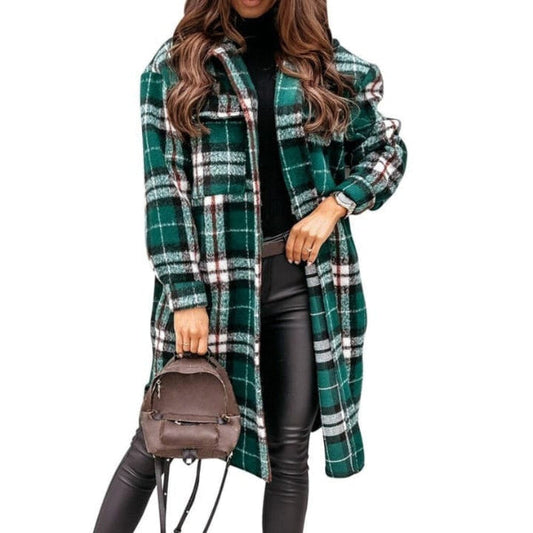 Wool Blend Oversized Checkered Knee Length Jacket 