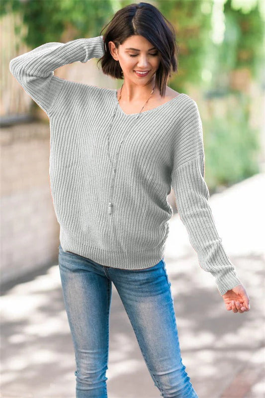 Wool Blend Open Back Twist Pullover Sweater 