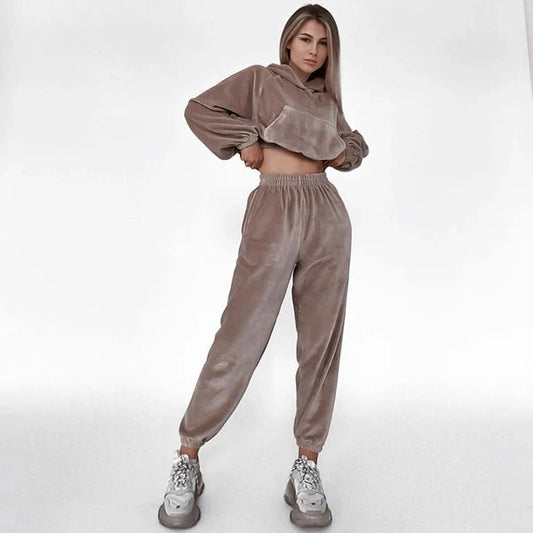 Velour Two-Piece Cropped Loungewear Set 