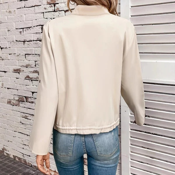 Women’s Biker Jacket – Faux Leather – Relaxed Fit – Cropped with Zip Front and Drawstring Hem