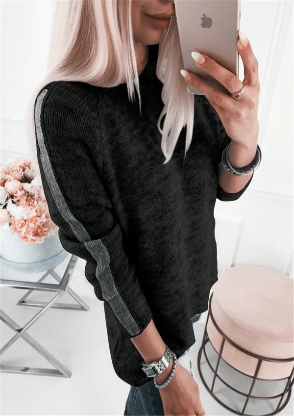 Soft Cotton Blend Stripe Sleeve Sweater 