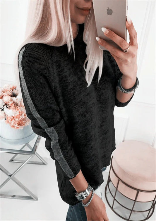 Soft Cotton Blend Stripe Sleeve Sweater 