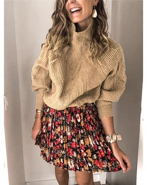 Ribbed Wool Relaxed Fit Pullover Sweater 