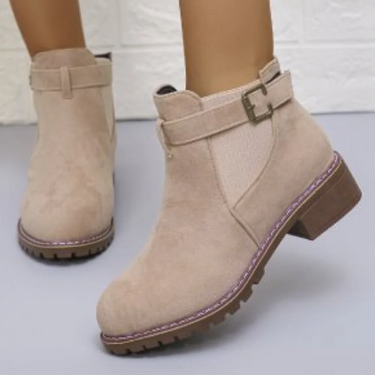 Suede Buckle Strap Block Heel Ankle Boots 