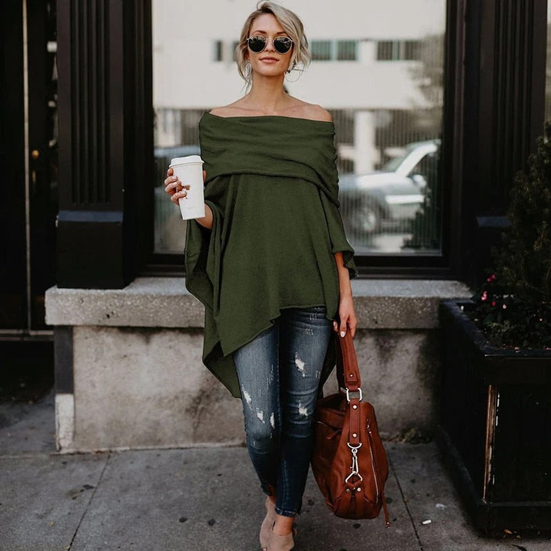 Relaxed Knit Off-Shoulder Long Sleeve Top 