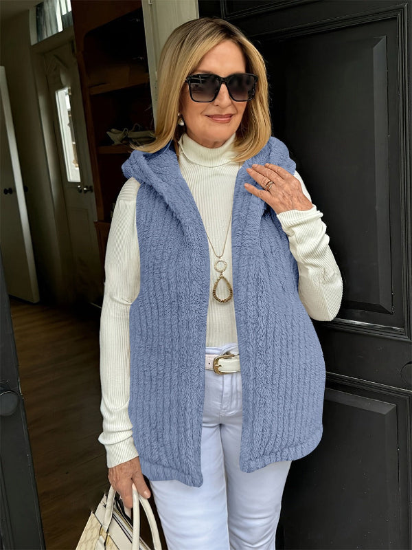 Plush Fuzzy Relaxed Fit Hooded Vest 